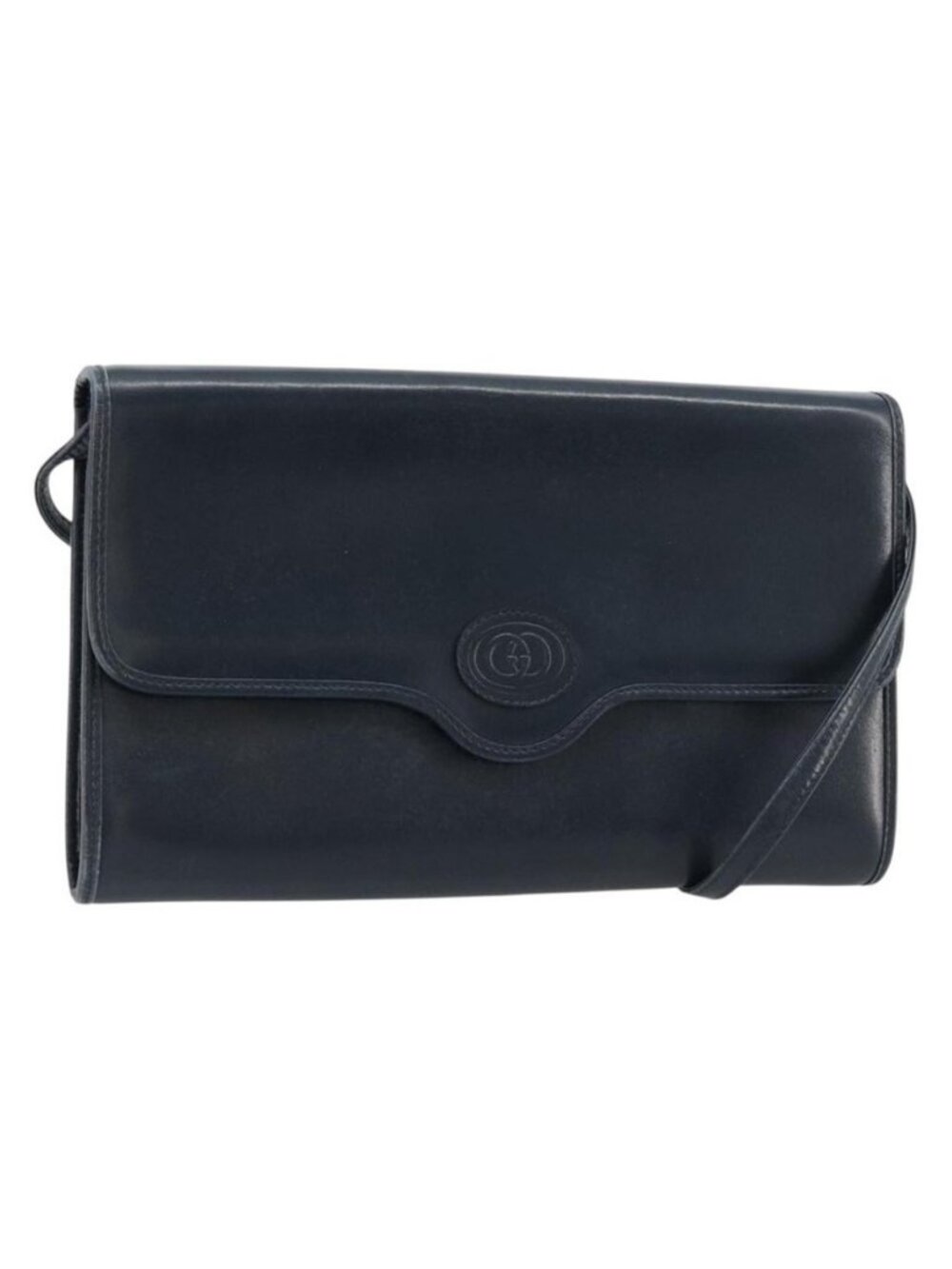 Authentic GUCCI Shoulder Bag Leather Navy Gold